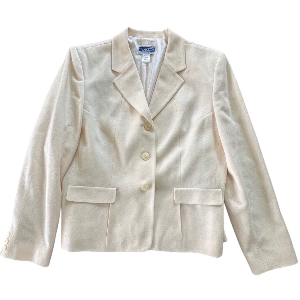 Vintage Pendleton Cream Wool Blazer Cream White Classic Academic Preppy Sz L